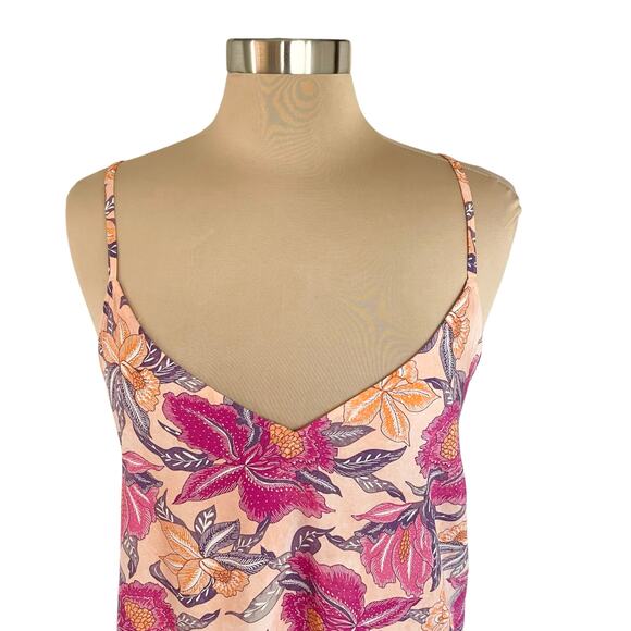 Old Navy Pink & Orange Floral Print Midi Length Sundress Sz MED Tropical Resort - Picture 4 of 10